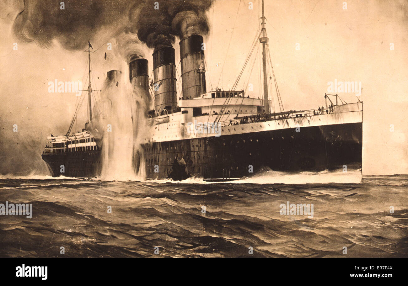 RMS. Lusitania, frappé par des torpilles au large de Kinsale Head, Irlande Banque D'Images