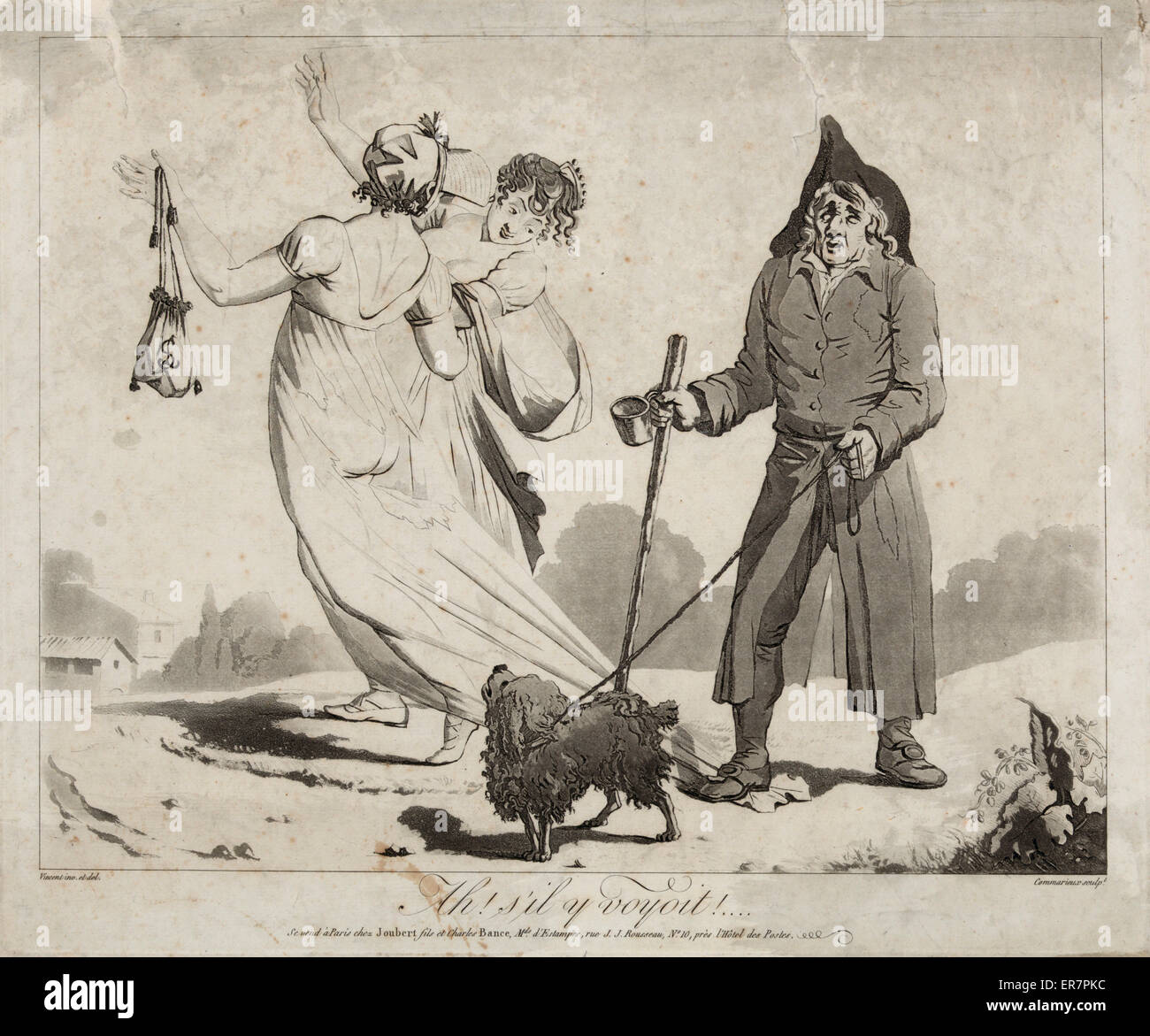 Ah S Il Y Voyoit Imprimer Montre Deux Femmes A Marcher Sur Une Route De Campagne Et D Un Mendiant Aveugle Avec Un Petit Chien En Laisse Et Tenant Une Tasse Et