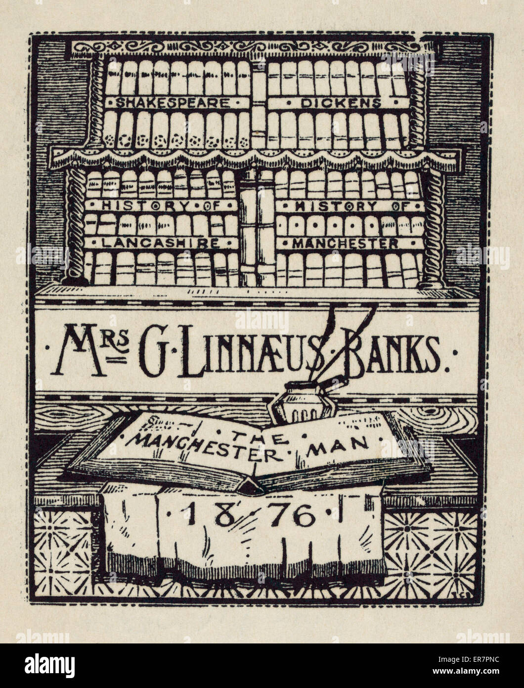 Ex-libris de l'auteur anglais, Mme G. Linnaeus Banks Banque D'Images