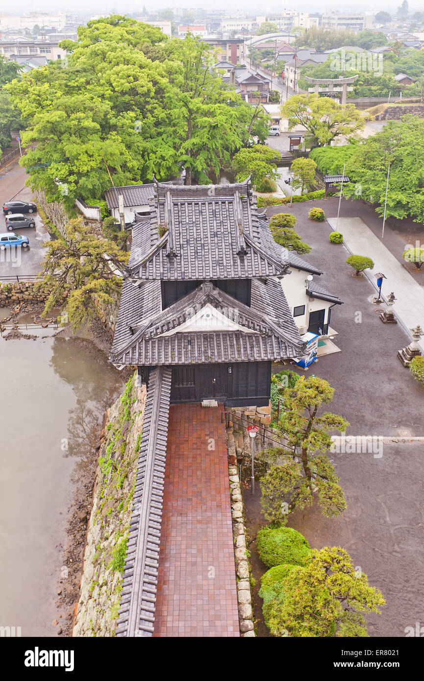 Niveau deux tourelle (yagura) Château de Nakatsu sur l'île de Kyushu, au Japon . Érigée en 1588, reconstruit en 1964 Banque D'Images