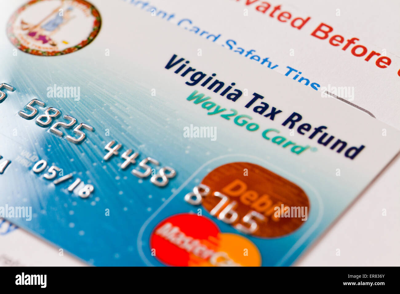 Virginia State remboursement d'impôt sur le revenu carte de débit Banque D'Images