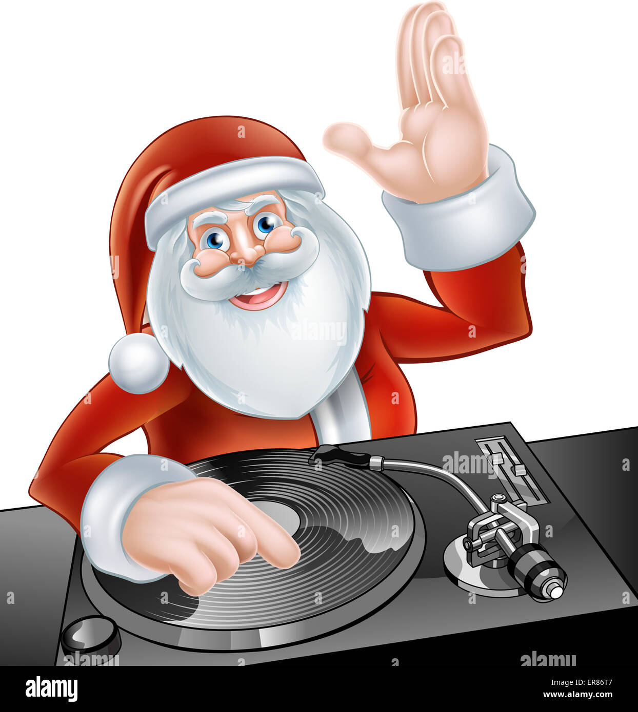 Une illustration de cute cartoon Santa Claus partie DJ dans les plate-formes sur Banque D'Images