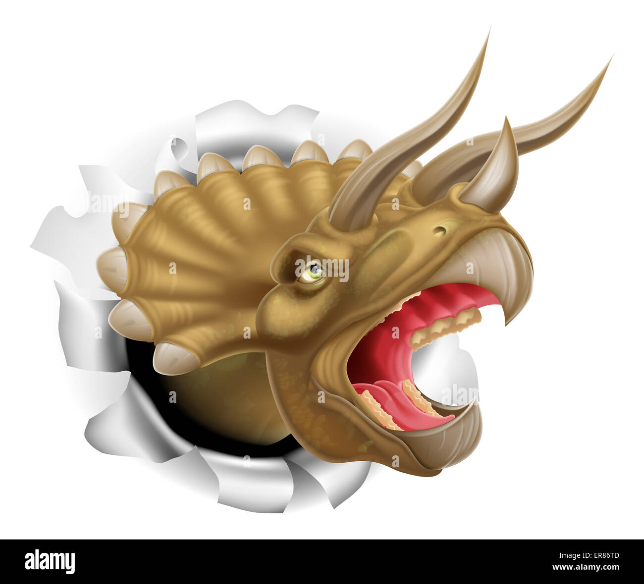 Une illustration d'un dinosaure triceratops la prise en charge d'un mur Banque D'Images