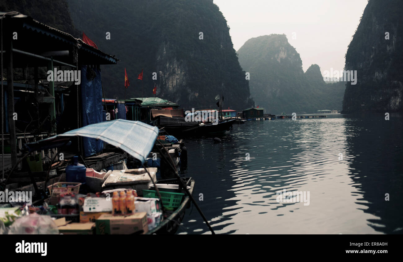 Bateaux du marché à Halong Bay, Vietnam Banque D'Images