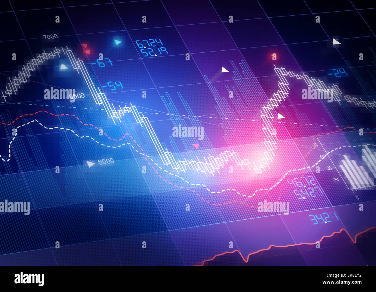 Les cours de la Bourse. Candle stick graphique de suivi des marchés boursiers. Banque D'Images