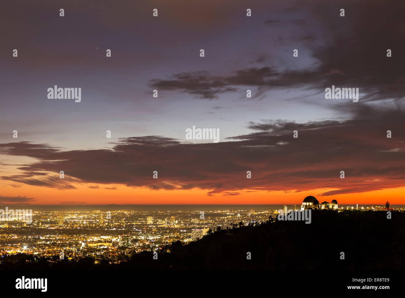 Vue de l'aménagement urbain crépuscule de Griffith Park à Los Angeles en Californie du Sud. Banque D'Images