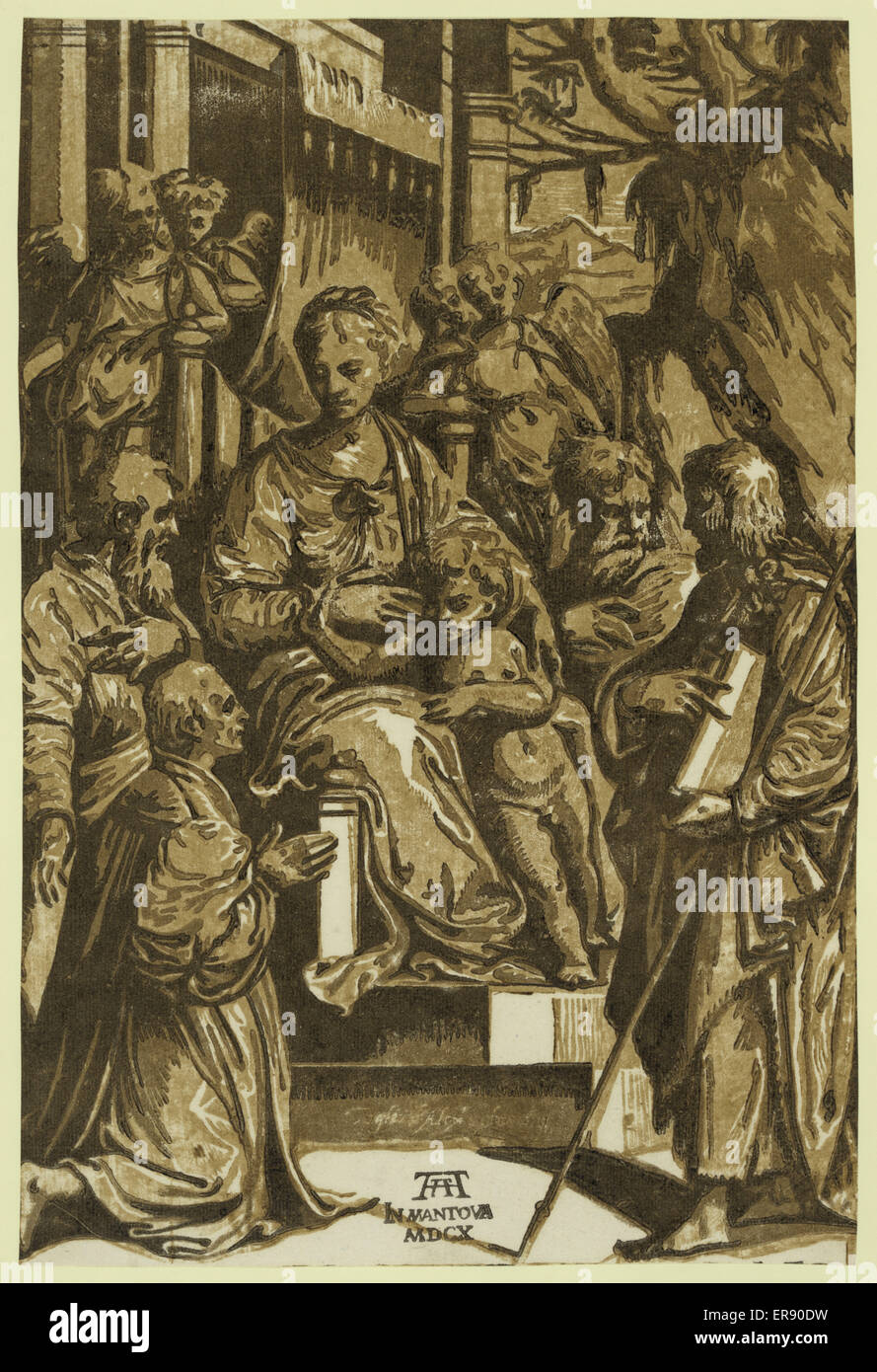 La Vierge et l'enfant entourés de saints et de donneur à genoux Banque D'Images