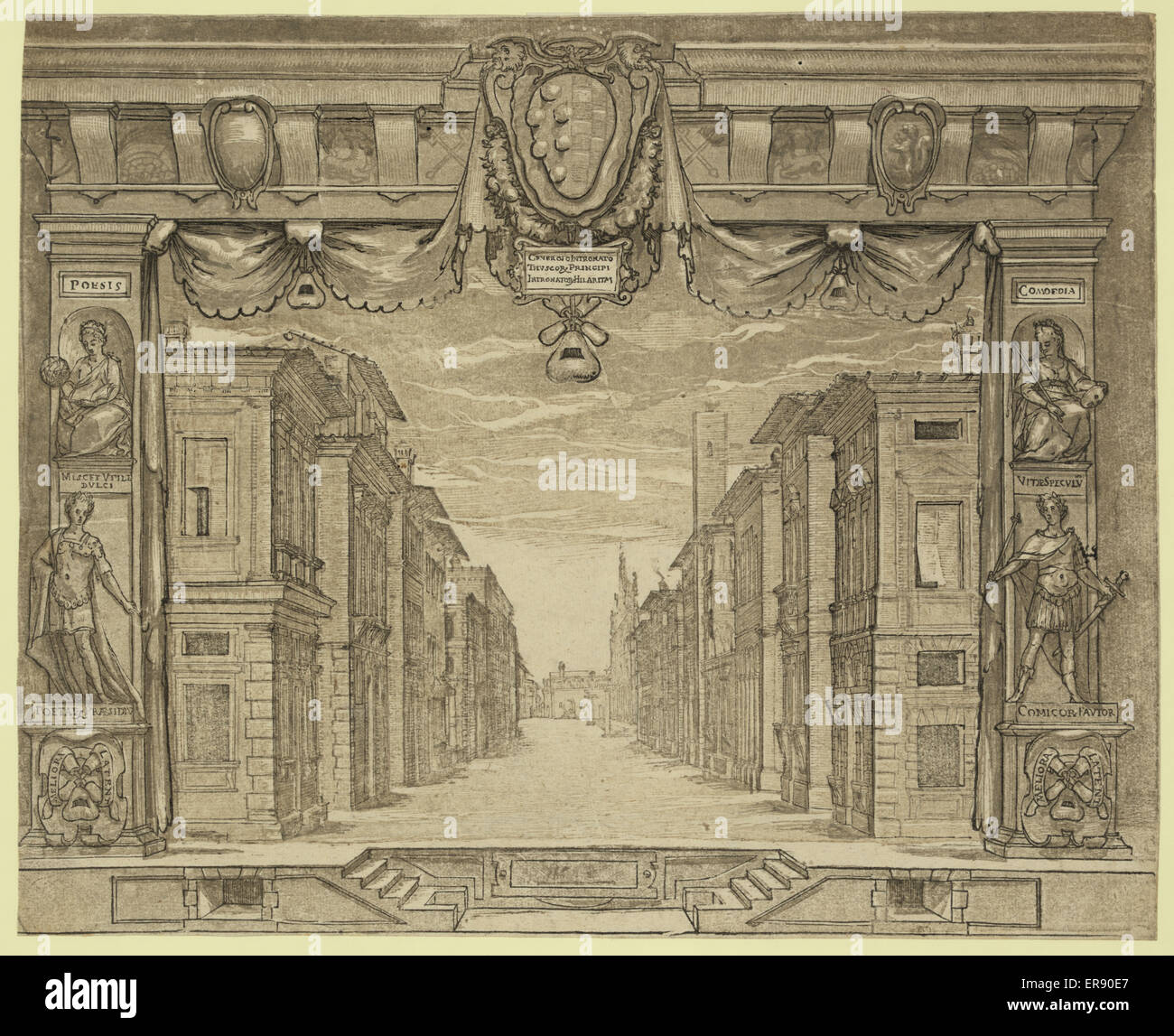 Scénographie pour l'Ortensio, 1589 Banque D'Images