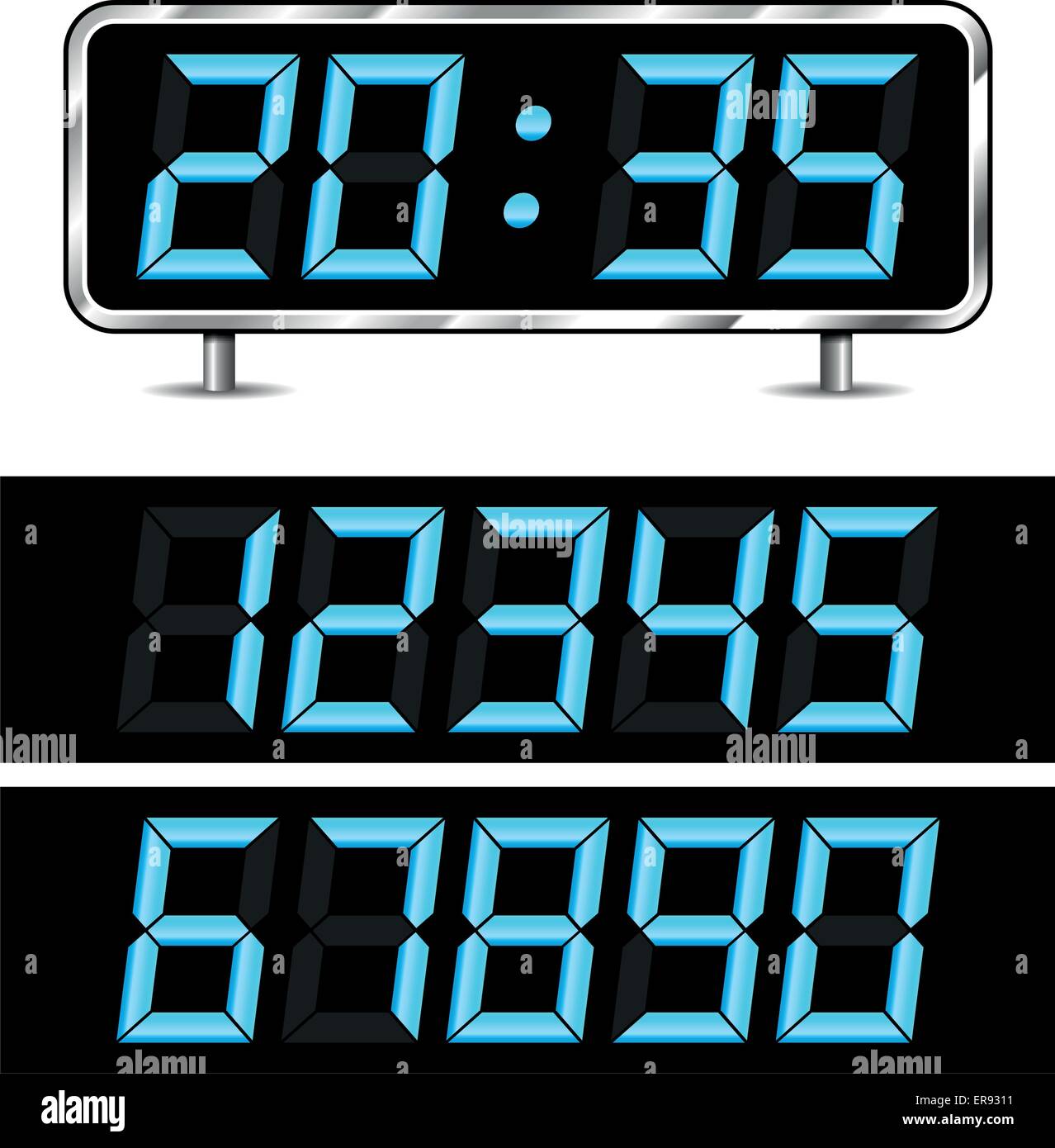 Vector illustration de l'horloge numérique moderne avec des numéros isolés Illustration de Vecteur