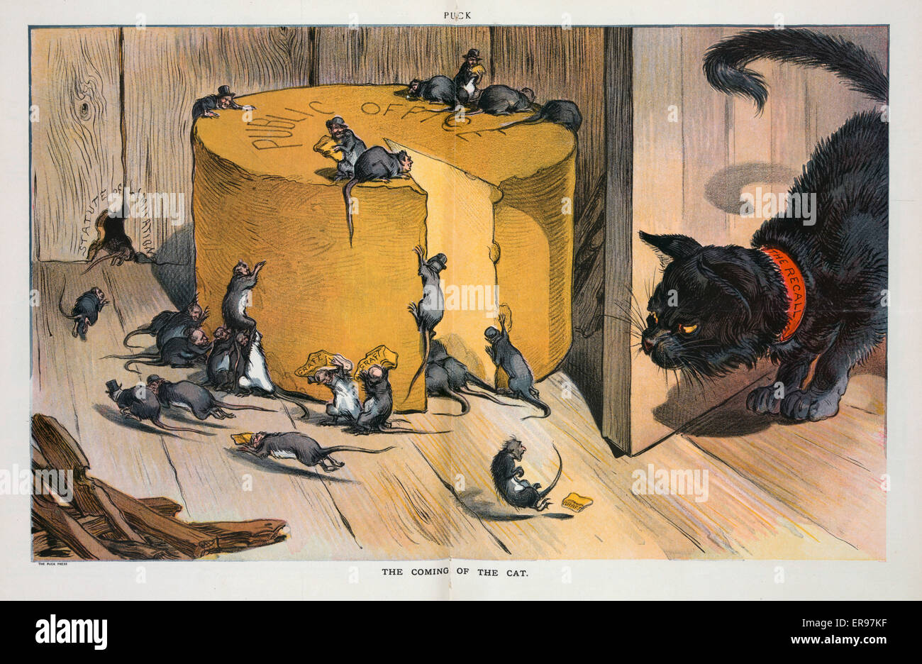 L'entrée du chat. L'illustration montre un grand nombre de morceaux de fromage rats prenant du greffon étiqueté à partir d'un grand bloc de fromage étiqueté Fonction publique et se prolonge dans un trou marqué Statue de limitation comme un chat noir avec col étiqueté les approches Rappel thr Banque D'Images L'entrée du chat. L'illustration montre un grand nombre de morceaux de fromage rats prenant du greffon étiqueté à partir d'un grand bloc de fromage étiqueté Fonction publique et se prolonge dans un trou marqué Statue de limitation comme un chat noir avec col étiqueté les approches Rappel thr Banque D'Images