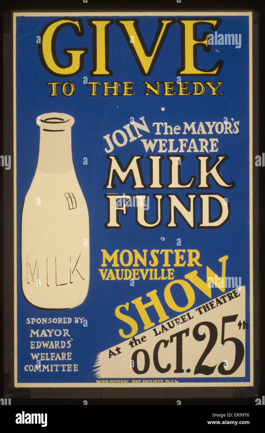 Donner aux nécessiteux Rejoignez la caisse de lait de bien-être du maire : Monst Banque D'Images