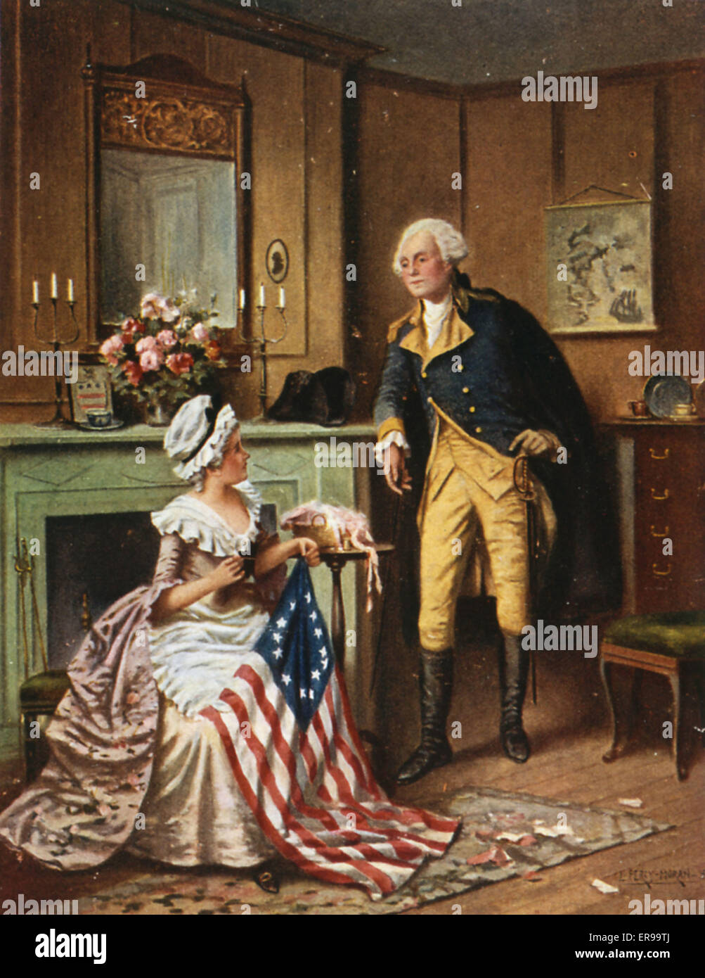 PORTE-CLÉS INSIGNE DRAPEAU américain rétractable drapeau américain Betsy Ross 1776 EUR 7,85