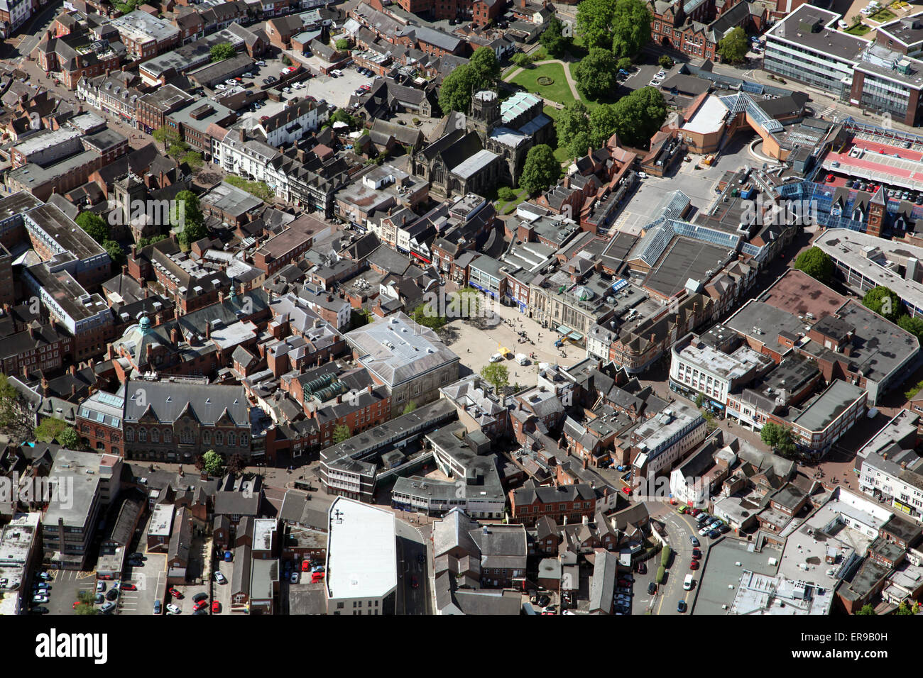 Vue aérienne du centre-ville de Stafford, Staffordshire, Royaume-Uni Banque D'Images