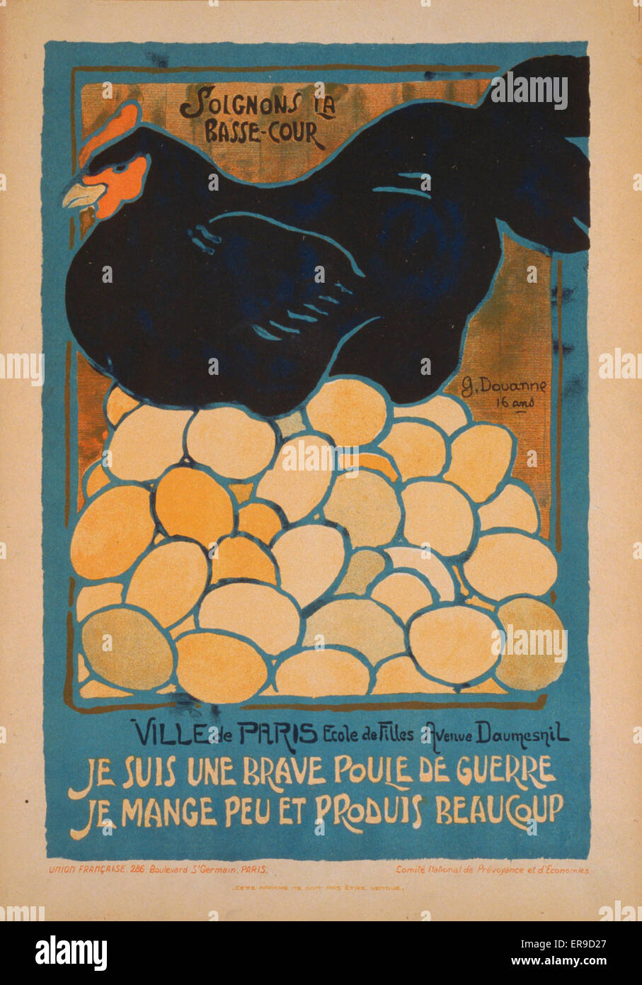 Soignes la basse-cour. Je suis une courageuse poule de guerre, j Banque D'Images