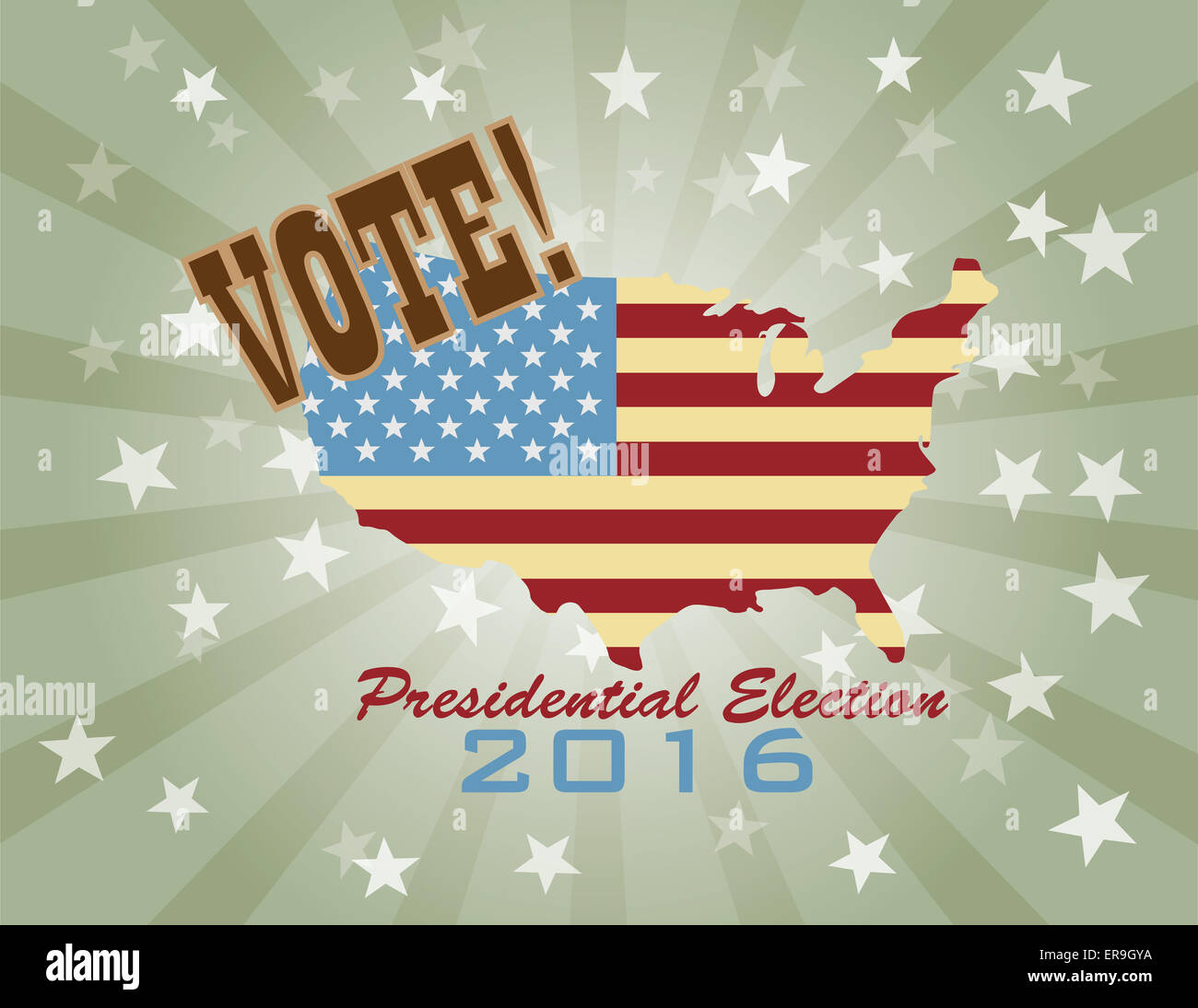Élection Présidentielle 2016 Vote avec USA drapeau dans la carte Silhouette Retro Illustration Banque D'Images