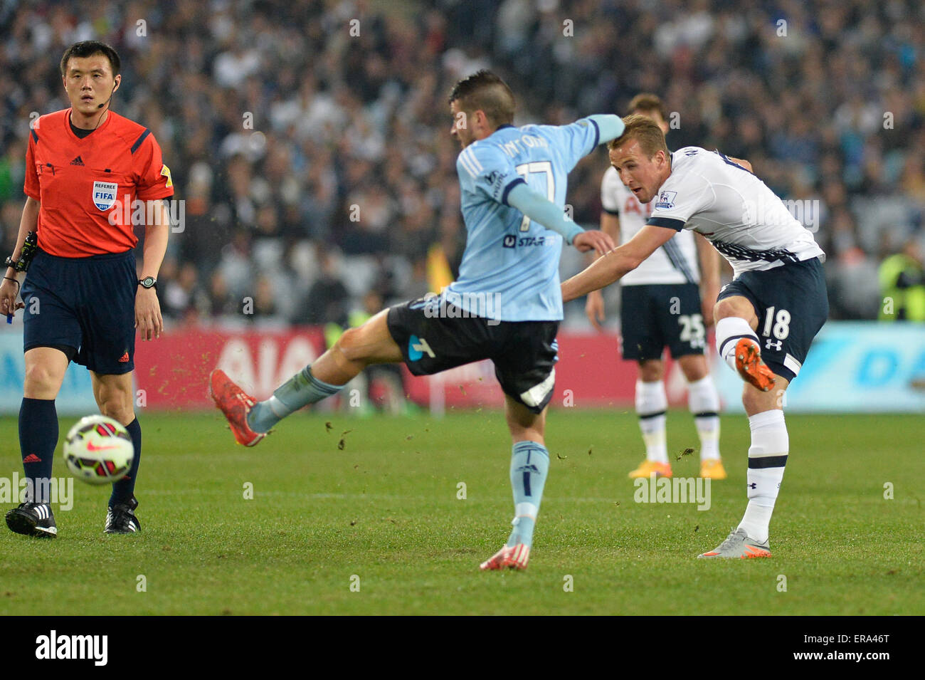 Sydney, Australie. 30 mai, 2015. Tottenham Hotspurs football tour d'après-saison friendly. Sydney FC et Tottenham Hotspur FC. L'avant incite Harry Kane obtient un tir au but. Spurs a gagné le match 1-0. Credit : Action Plus Sport/Alamy Live News Banque D'Images