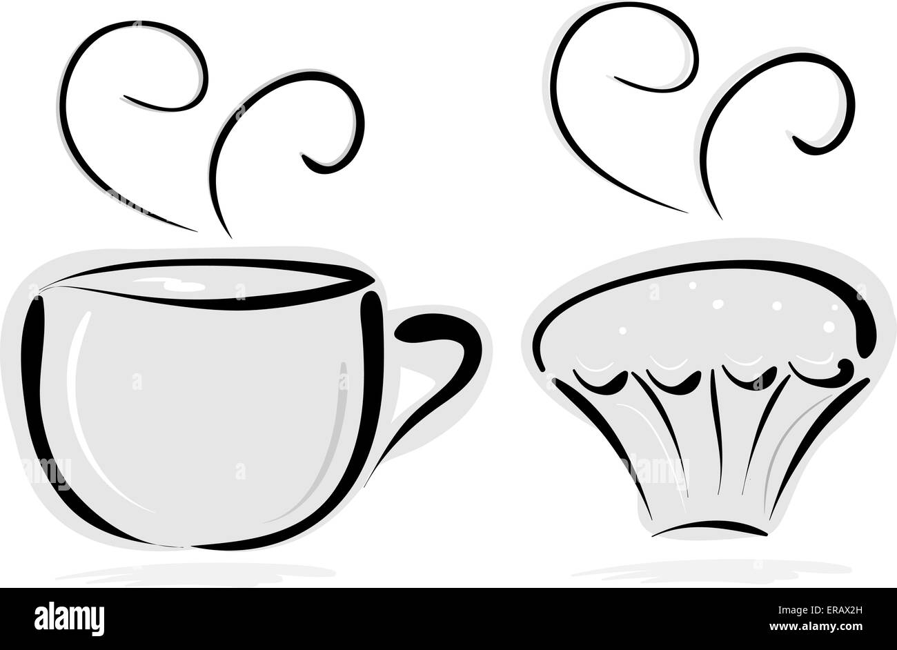 Tasse de thé et de gâteaux, plus de blanc. Vector illustration. Isolé sur fond blanc. Illustration de Vecteur