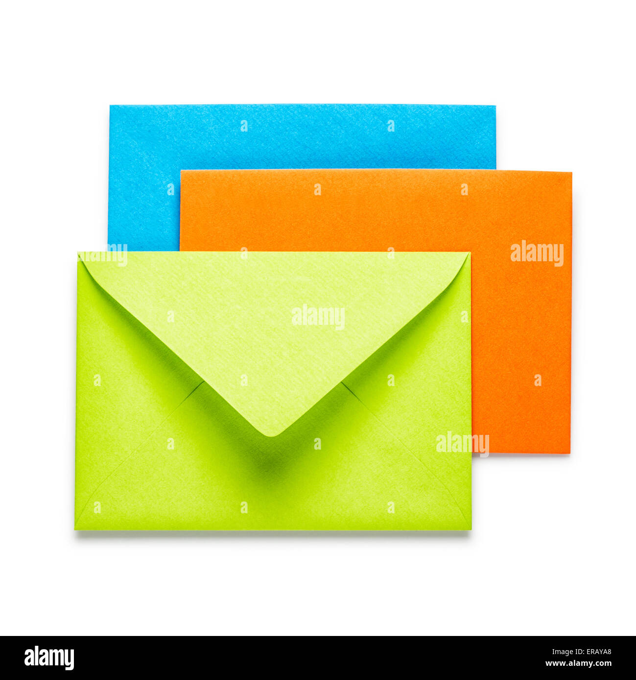 Vert, Orange et bleu sur fond blanc, enveloppes chemin de détourage inclus Banque D'Images