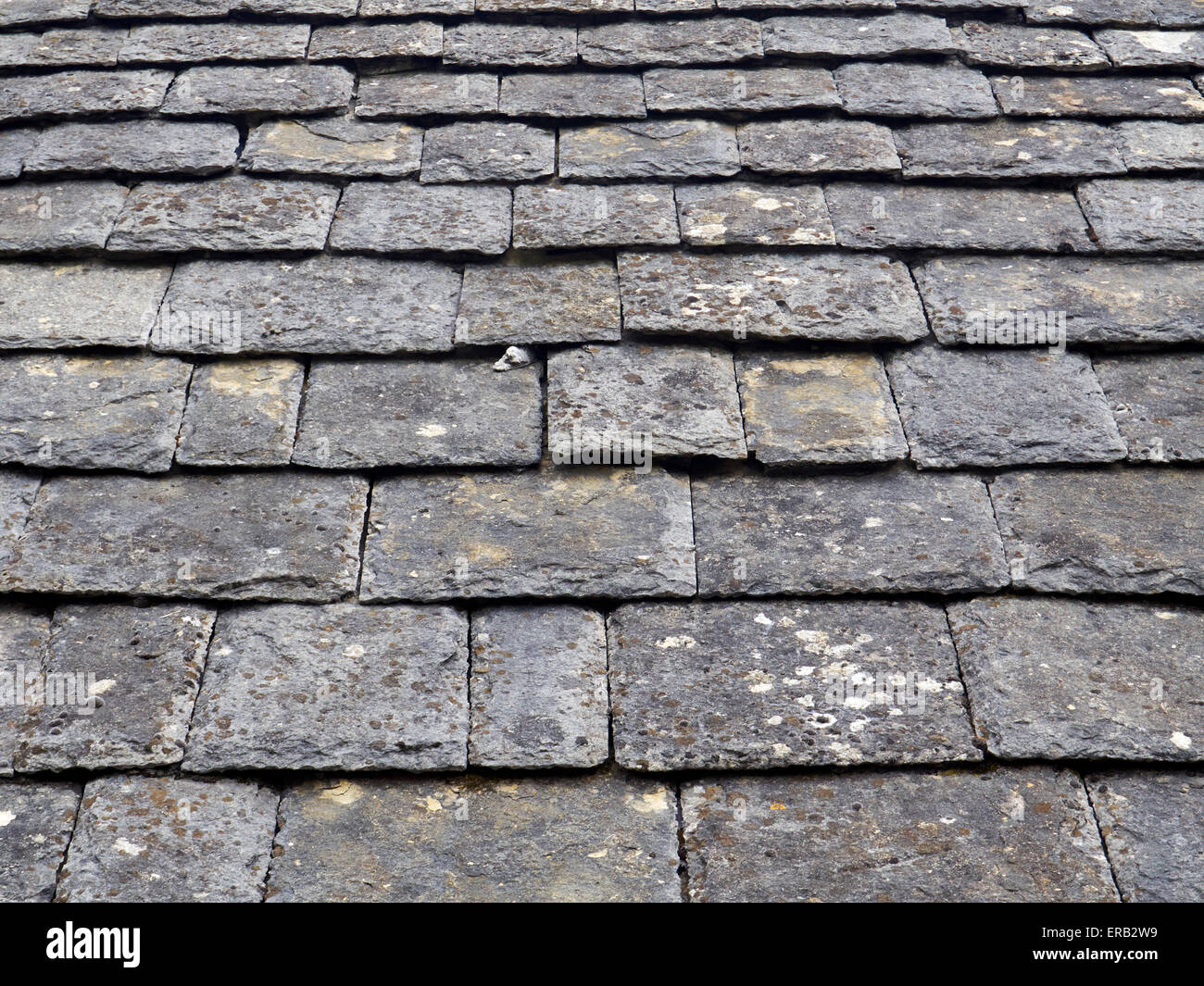 Un vieux toit revêtu de Purbeck - ardoise la pierre se divise comme l'ardoise pour former ces dalles de tuile Banque D'Images