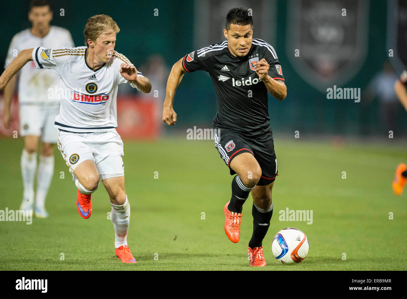 Washington, DC, USA. 30 mai, 2015. DC United F Jairo Arrieta (19) au cours de la correspondance entre le MLS Philadelphia Union et DC United au Stade RFK le 30 mai 2015 à Washington, DC. Jacob Kupferman/CSM/Alamy Live News Banque D'Images