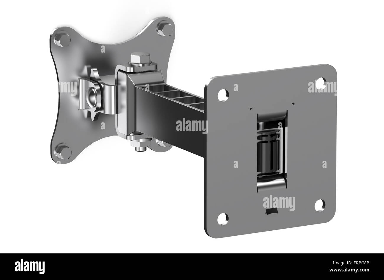 Téléviseur ou moniteur mural, bras articulé support isolé sur fond blanc Banque D'Images