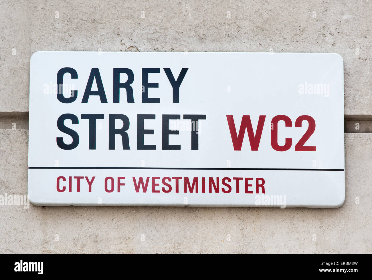 Signe pour Carey Street à Londres WC2. C'était une fois l'emplacement de la cour de faillite.D'où l'expression "Carey Street'. Banque D'Images