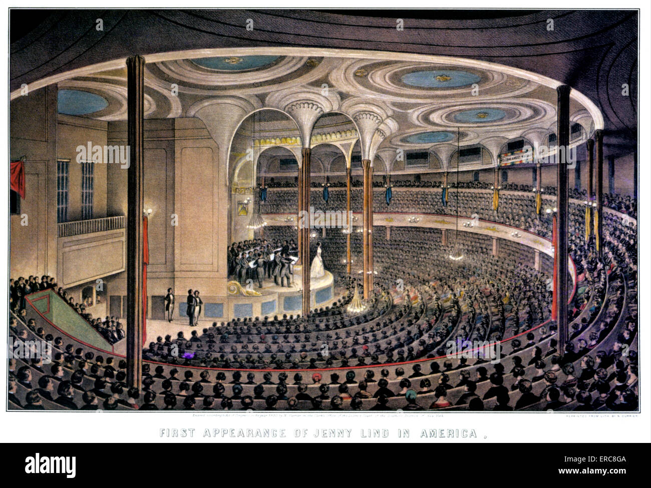 1850 Première apparition de Jenny Lind EN AMÉRIQUE - LE JARDIN DU CHÂTEAU DE LA VILLE DE NEW YORK - CURRIER & IVES LITHOGRAPHIE - 1850 Banque D'Images