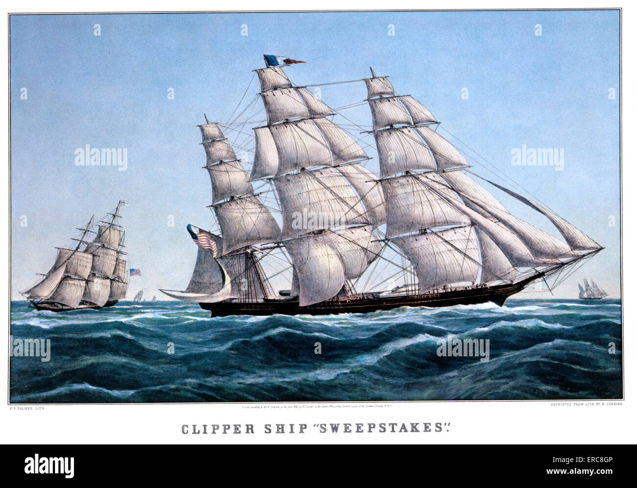 Années 1850 CONCOURS CLIPPER - Peinture par F F PALMER - CURRIER & IVES LITHOGRAPHIE - 1855 Banque D'Images