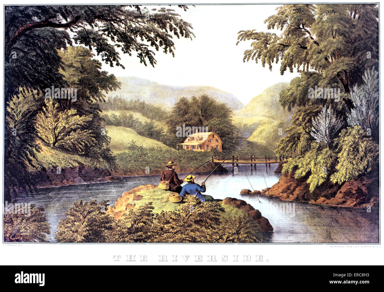 Années 1870, le Riverside - Peinture par F F PALMER - CURRIER & IVES LITHOGRAPHIE - 1870 Banque D'Images