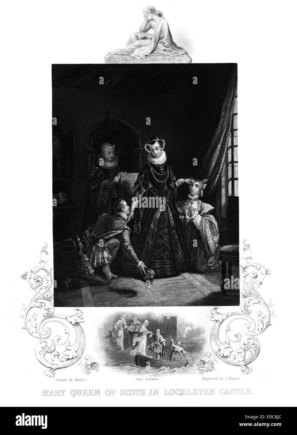 1500s 1567 Marie, Reine des Écossais, COMME UN PRISONNIER DANS LE CHÂTEAU DE Loch Leven avant sa fuite Banque D'Images