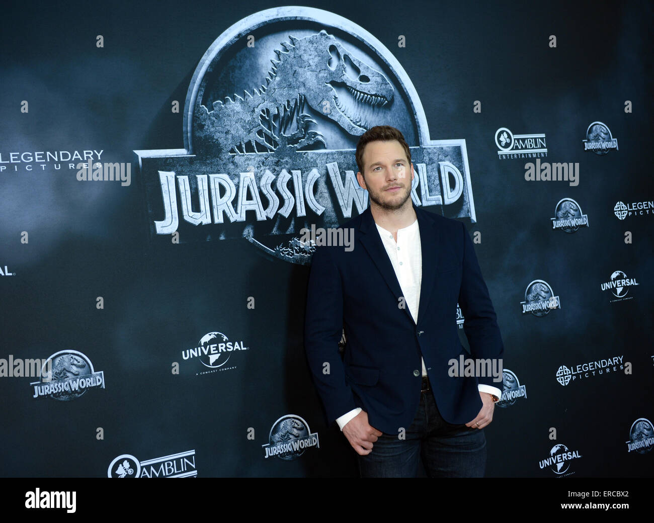 Berlin, Allemagne. 01 Juin, 2015. L'acteur américain Chris Pratt pose lors d'un photocall pour le film 'Jurassic World' à Berlin, Allemagne, 01 juin 2015. Le film sera dans les salles allemandes à partir du 11 juin 2015. Photo : Britta Pedersen/dpa/Alamy Live News Banque D'Images