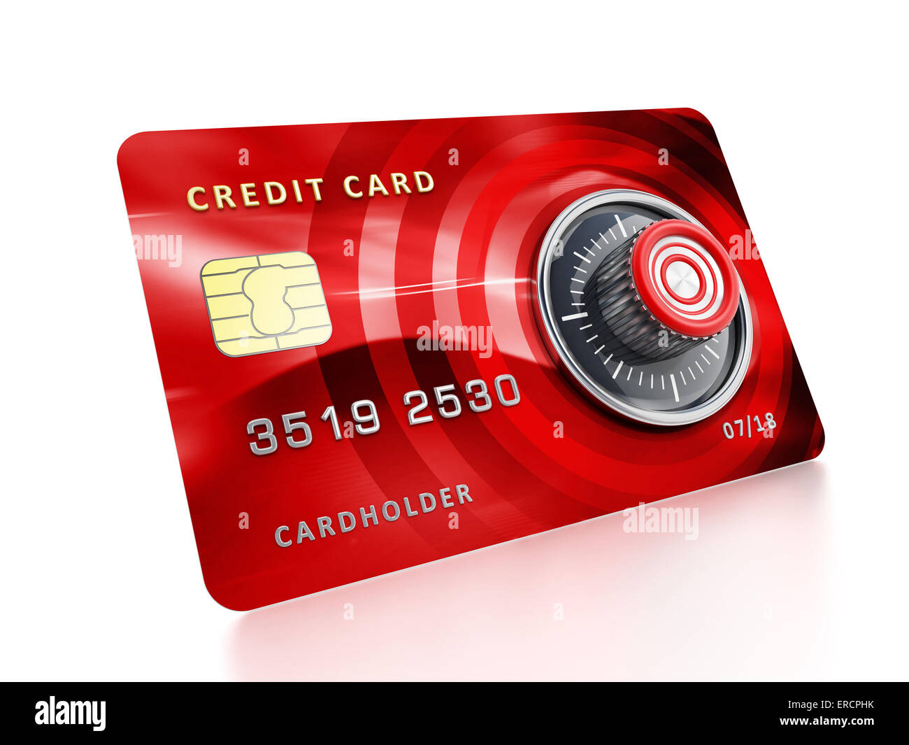 Carte de crédit avec lock isolé sur fond blanc. Banque D'Images