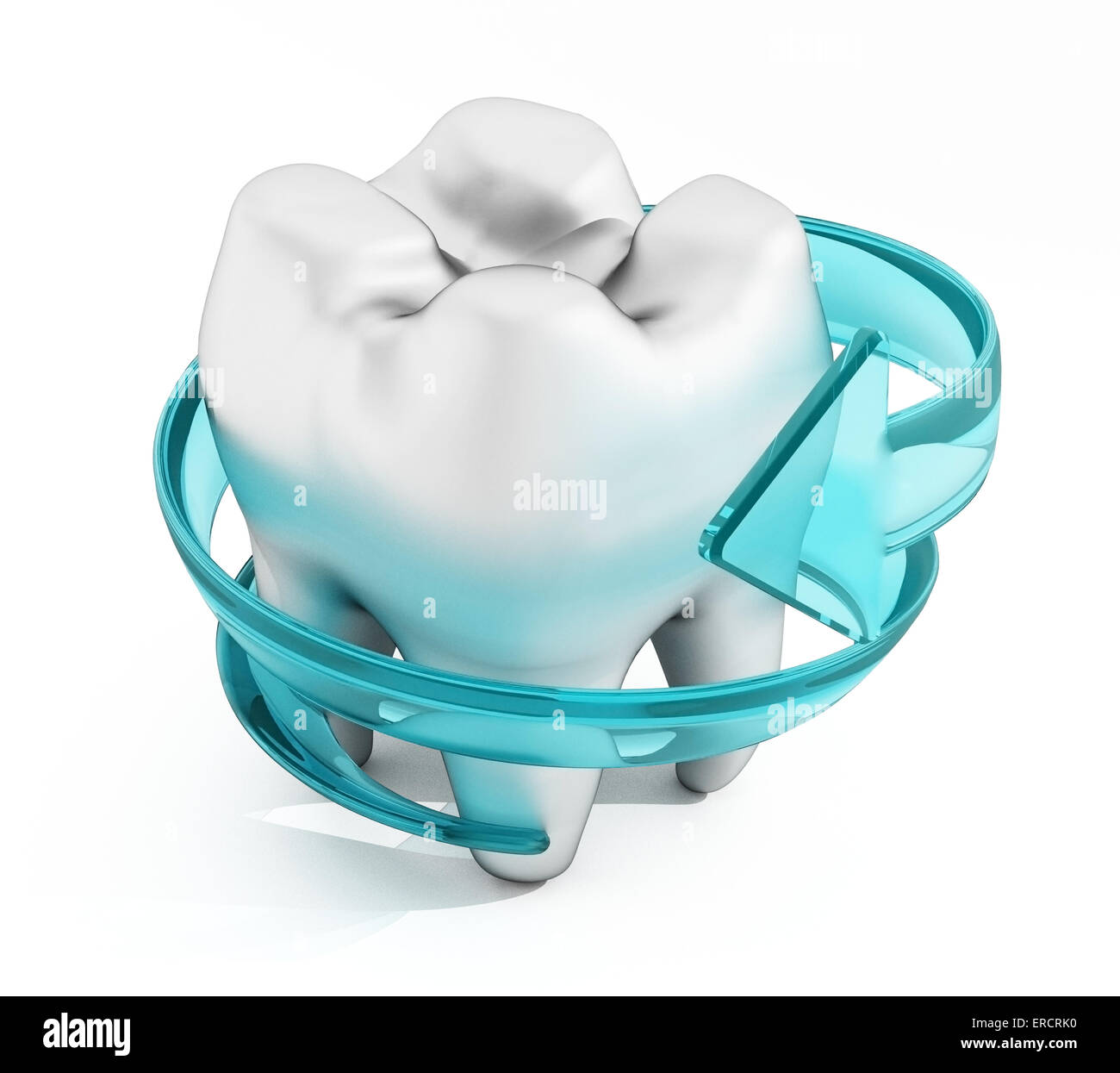 Le concept de la santé dentaire avec flèche bleue tournant autour de la dent Banque D'Images