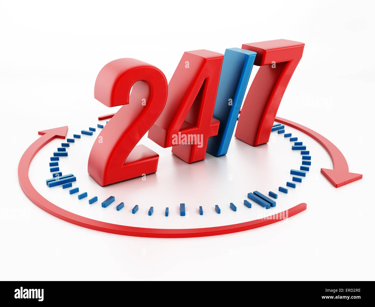 Signe 24/7 isolé sur fond blanc. Banque D'Images