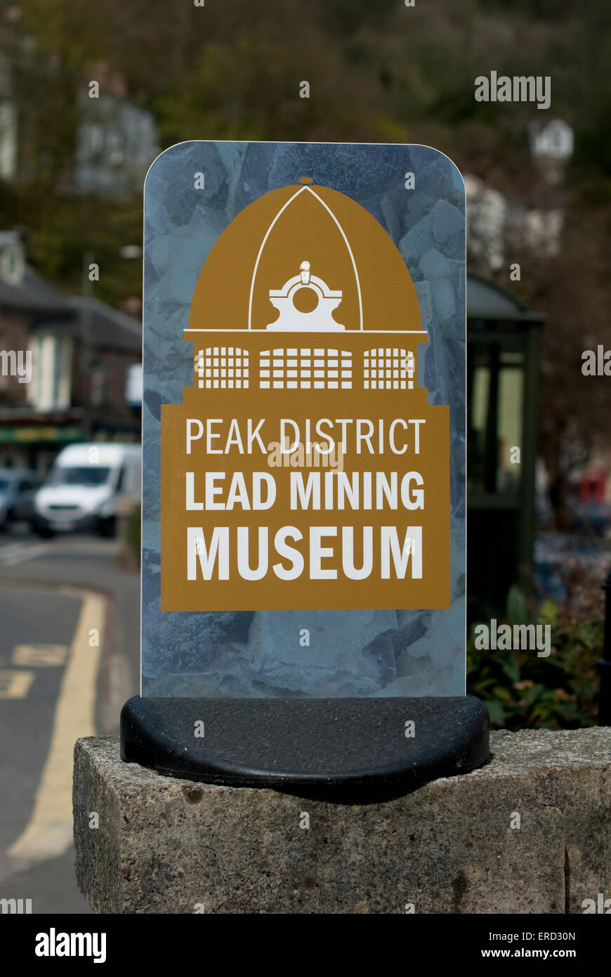 Des images documentaires fof le Peak District Mining Museum Sign in Derbyshire Matlock Bath 2015 Banque D'Images