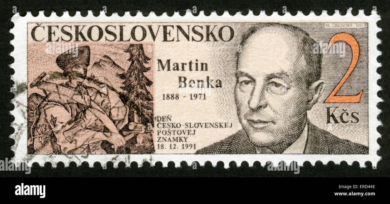 La Tchécoslovaquie, portrait de Martin Ithaque, post mark,stamp, art Banque D'Images