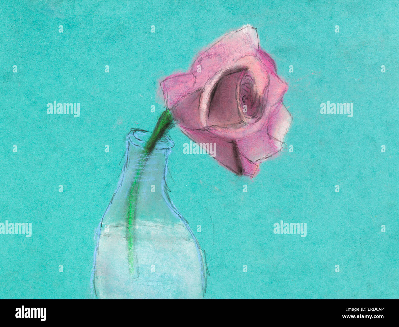 Dessin Enfants Une Rose Rose Fleur Dans Le Flacon En Verre