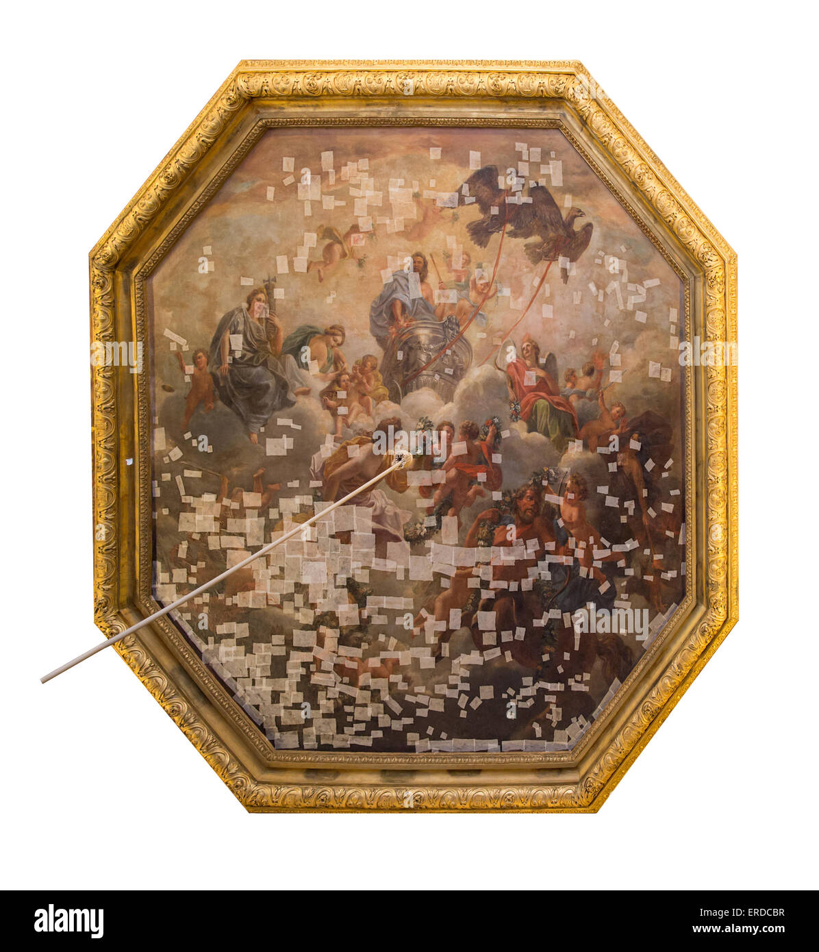 Travaux de restauration réalisés sur le plafond de la peinture le Char de Jupiter par l'artiste français Noël Coypel à l'intérieur du Château de Versailles, France Banque D'Images