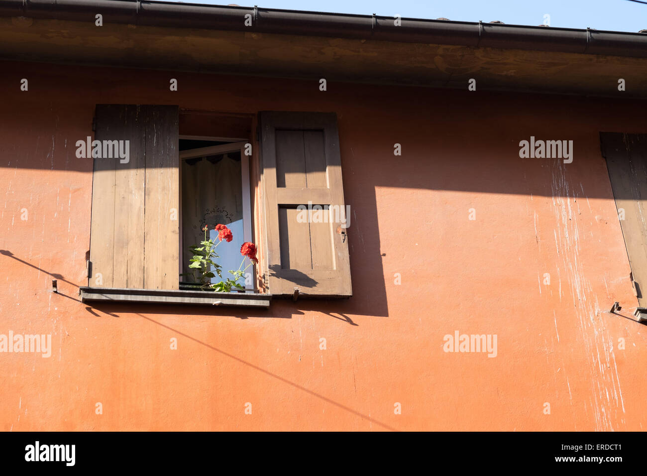 Fleurs dans la fenêtre d'une maison de campagne italienne. Fenêtre dans la Toscane. Banque D'Images
