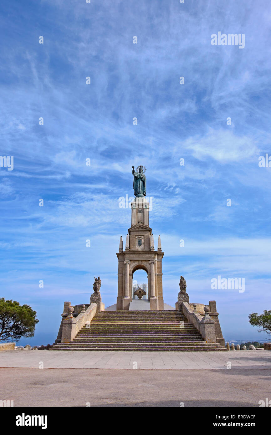 Statue du Christ Cristo Rei, Puig de San Salvador, Felanitx, Majorque, Îles Baléares, Espagne Banque D'Images