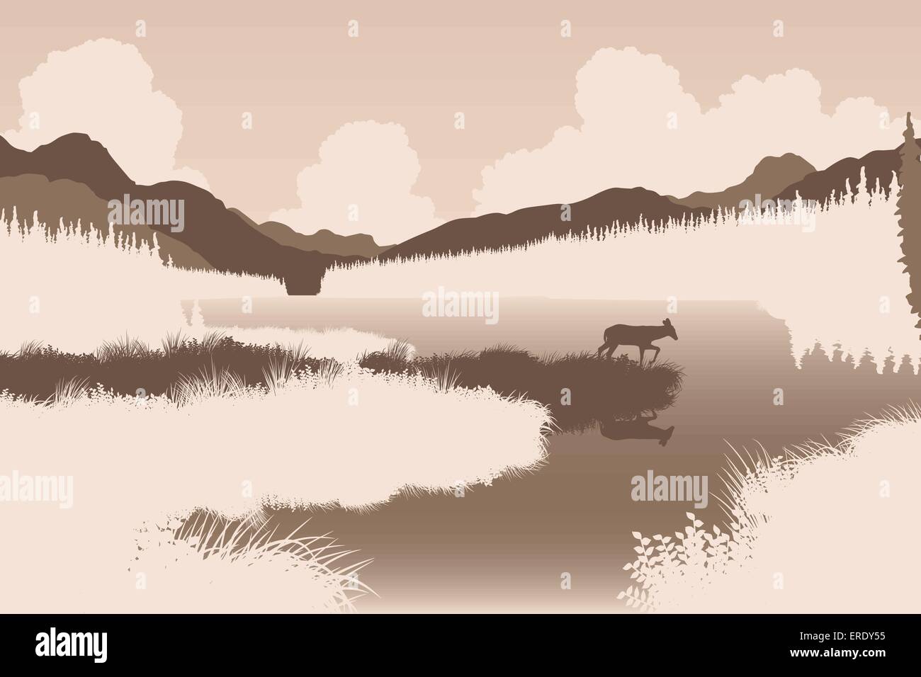 Spe8 illustration vectorielle modifiable d'un cerf dans un paysage sauvage avec l'animal comme un objet séparé Illustration de Vecteur