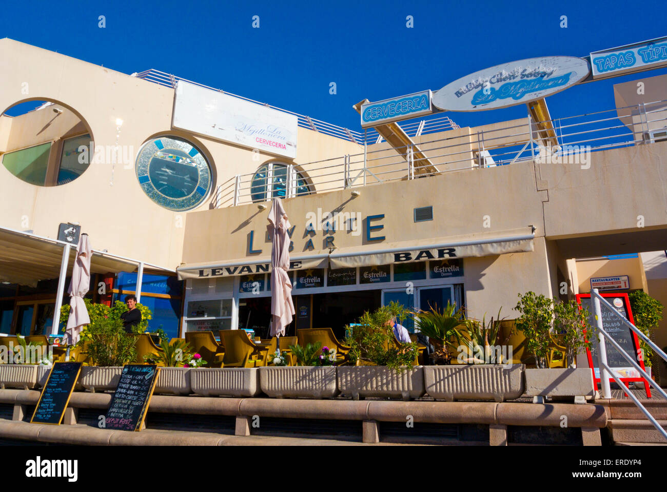 Restaurant, marina, port de plaisance, Alicante, Alicante, Costa Blanca, Espagne Banque D'Images