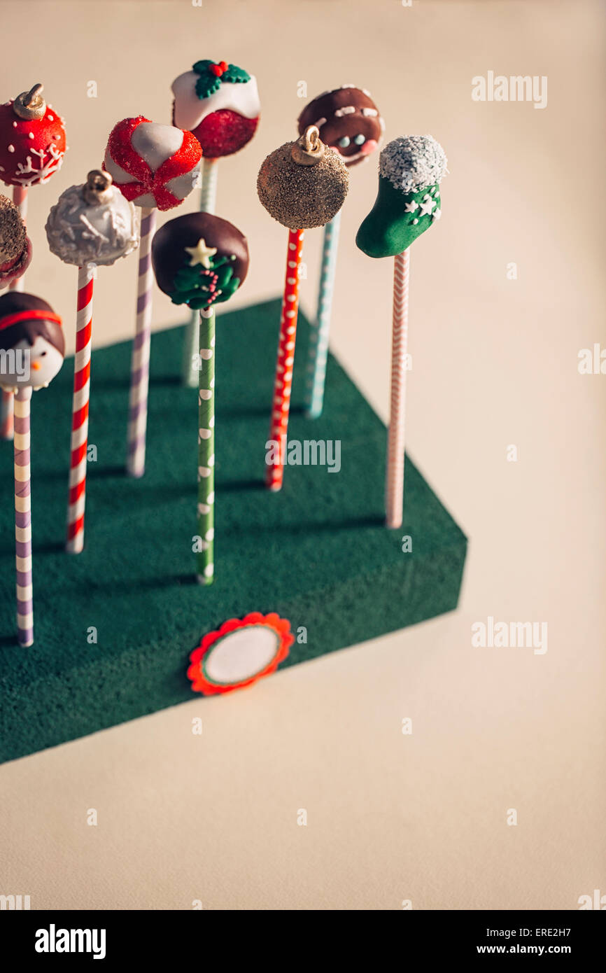 Close up of decorated Christmas candy sucettes Banque D'Images