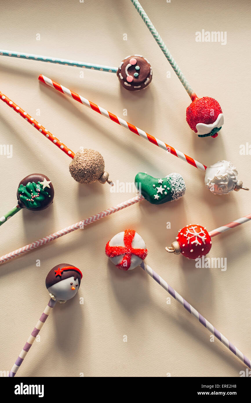 Close up of decorated Christmas candy sucettes Banque D'Images