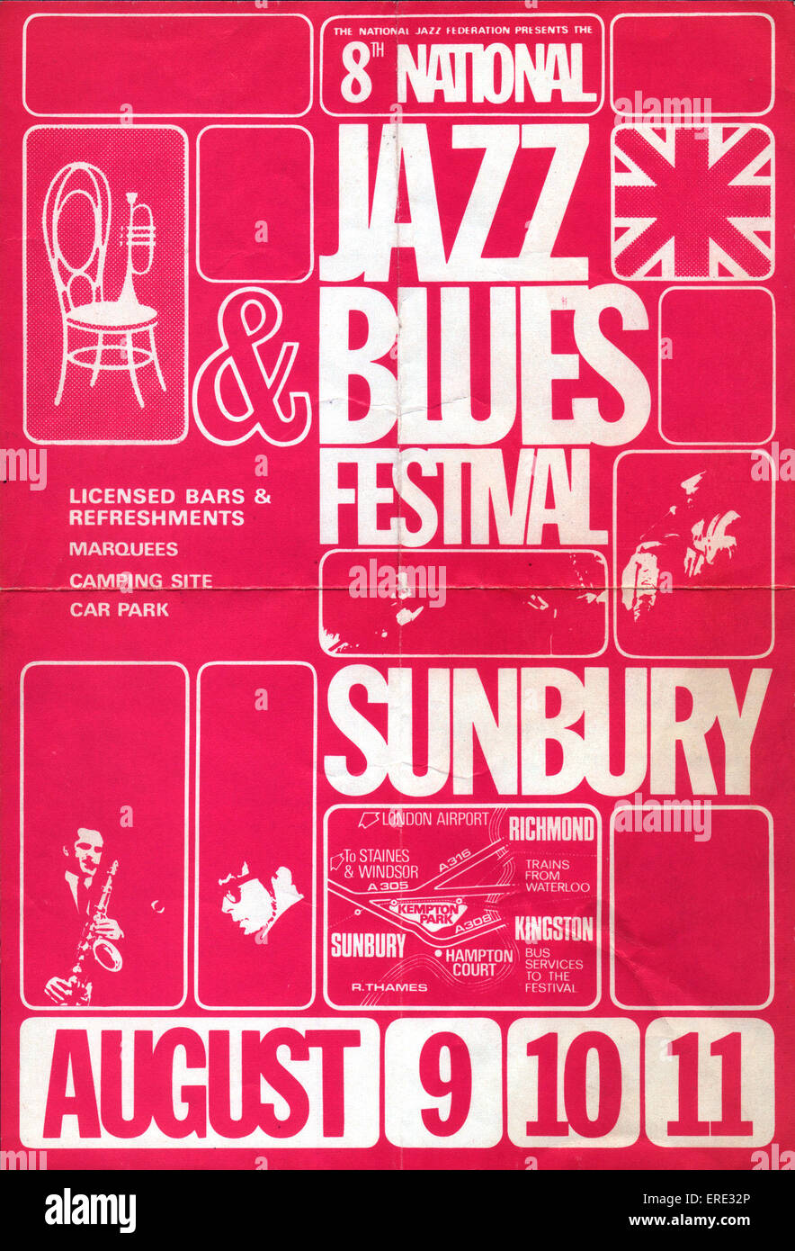 L'avant de la notice pour le 8e National Jazz & Blues Festival qui a eu  lieu en août 1968 à Kempton Park, près de Sunbury-on-Thames Photo Stock -  Alamy