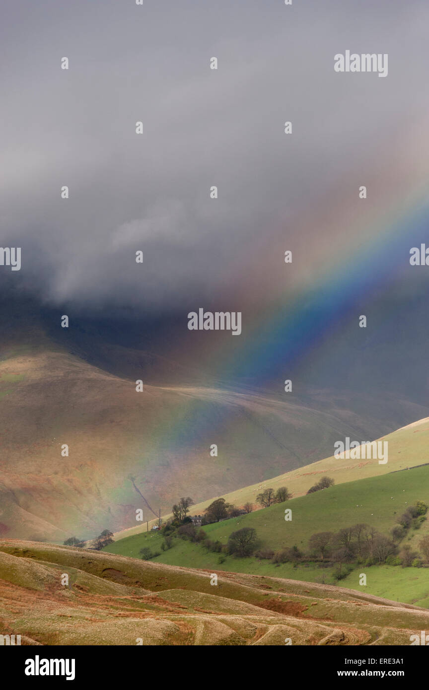 Au printemps arc-en-ciel gratuites, sur la Howgills Cautley Falaise près de Sedbergh, Cumbria, Royaume-Uni. Banque D'Images