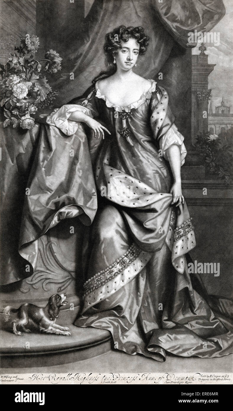 Son Altesse Royale la Princesse Anne de Danemark (la princesse Anne, plus tard, la reine Anne), portrait. Mezzotinte par John Smith après un Banque D'Images