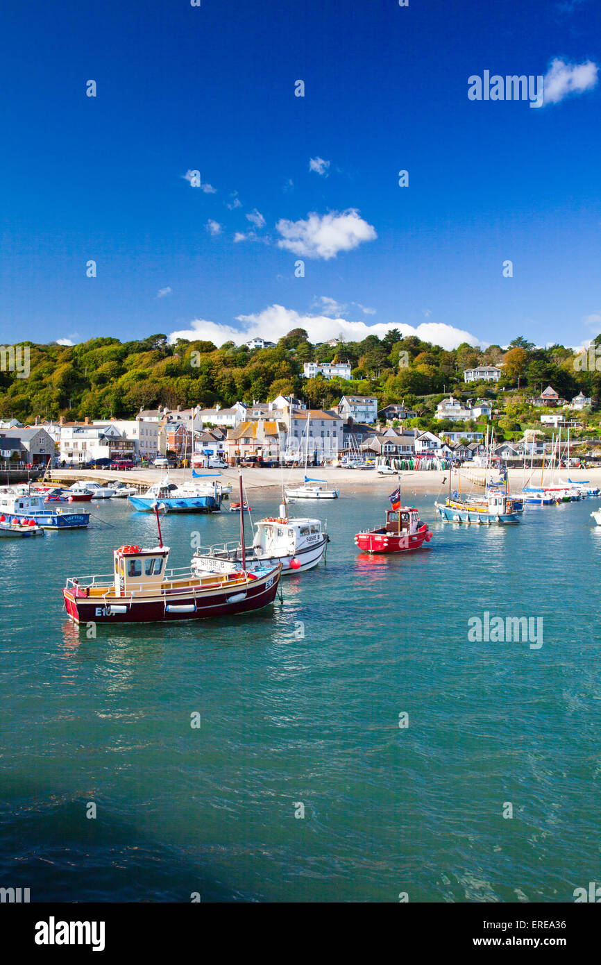 Un assortiment de bateaux colorés à Lyme Regis, sur la côte jurassique, Dorset, England, UK Banque D'Images