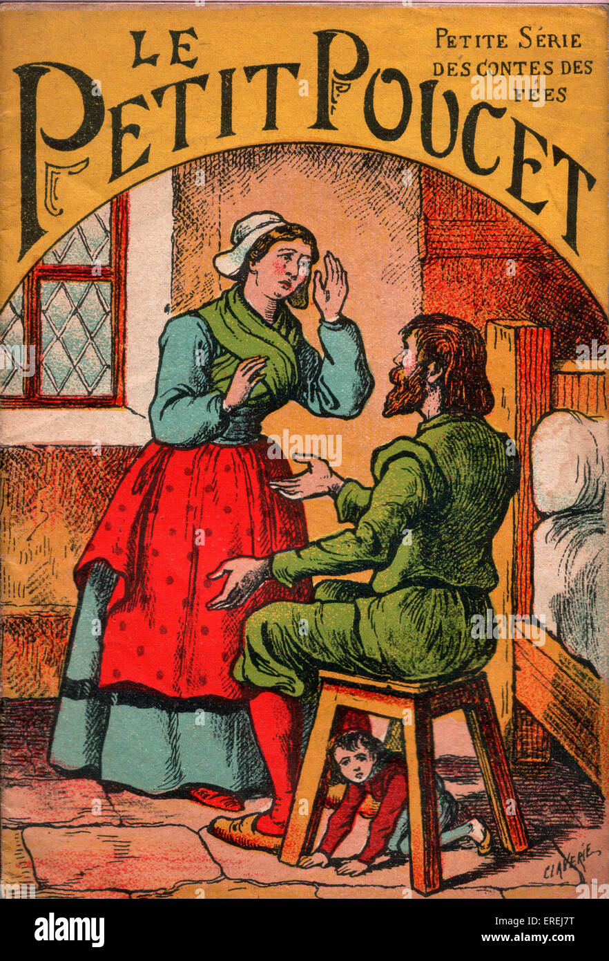 Couverture de l'édition française de Tom Pouce, c. 1913. Les parents sont déplorant leurs difficultés financières tandis que Tom se dissimule sous un Banque D'Images