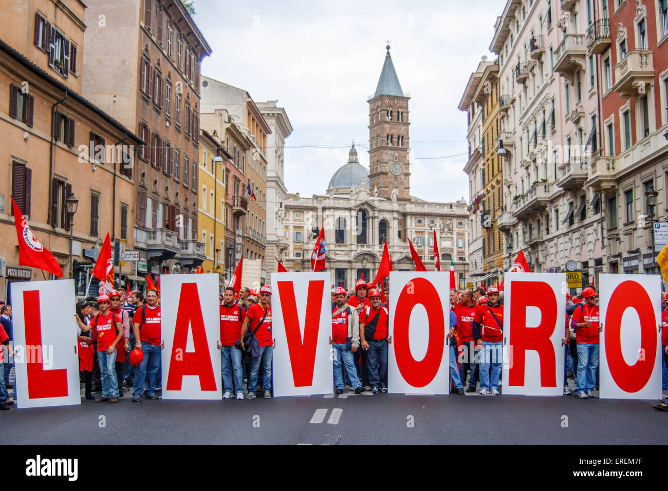 Manifestation du syndicat FIOM qui a eu lieu à Rome en octobre 2010 Banque D'Images